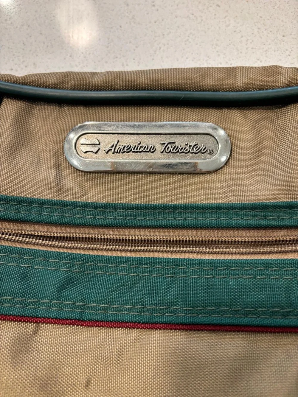 Vtg American Tourister Canvas Messenger Travel Shoulder Bag Khaki #E33